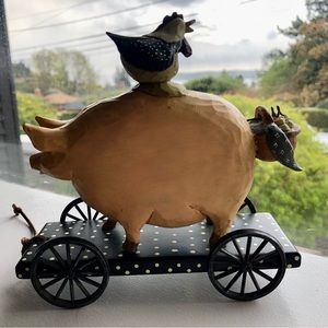 Williraye Studio #1423, 1996, Pig/Chicken w/Pull-Cart, 6”x6”, Retired, Excellent
